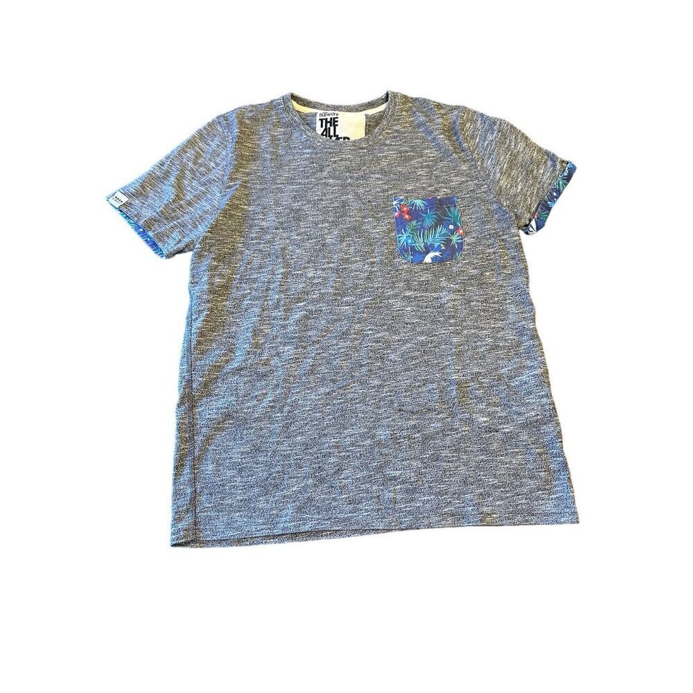 Superdry Men's XL Grey Tee With Floral‎ Pocket & Cuff Accents